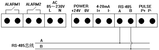 鍋爐用熱式質(zhì)量流量計RS-485通訊接線圖
